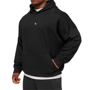 Mens Oversized <b>Black</b> Hoodie Heavyweight <b>Fleece</b> Pullover Sweatshirt Relaxed Fit Casual Streetwear Style - Product Image 3