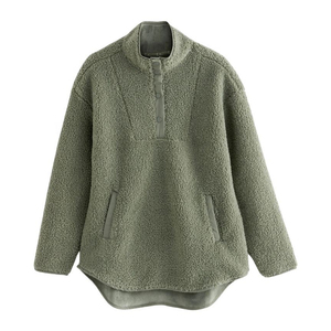 Veste polaire Sherpa demi-zippée haut de gamme pour femme, manteau d'hiver décontracté et chaud pour l'extérieur, vêtement d'extérieur doux et moelleux à plusieurs couches, vente en gros - Product Image 1