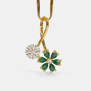 Yellow Gold <b>Emerald</b> Floral Lab Grown Diamond <b>Pendant</b> Necklace - Product Image 1