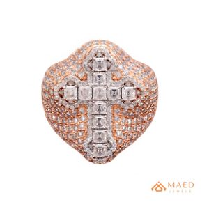 Mens Rose Gold Tone Moissanite Diamond <b>Cross</b> <b>Ring</b> Hip Hop Engagement & Wedding Gift Jewelry Modern Wear - Product Image 1