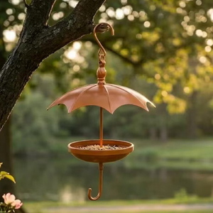 Umbrella shaped hanging metal <b>bird</b> feeder with fruit hook <b>bird</b> bowl and wild <b>bird</b> Bath with iron <b>stand</b> - Product Image 3
