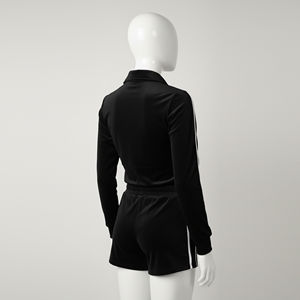 Ensemble de survêtement deux pièces en coton tricoté 100 % uni avec logo personnalisé pour l'été – Sweat-shirt zippé et short – Prix de gros pour femmes - Product Image 4