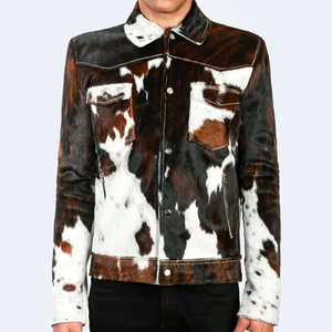 Wholesale Men Cow Pattern Faux <b>Fur</b> Jacket Long Sleeve Button Up Fashion Winter <b>Coat</b> Winter Slim Fit Thick Faux <b>Fur</b> Lining - Product Image 1