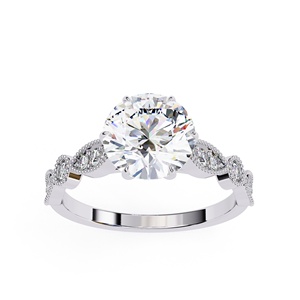 แหวนเพชรทรงกลม 2 กะรัต ขายดีที่สุด พร้อมเพชรเม็ดกลมด้านข้าง ทองคำแท้ 14K แหวนหมั้น เครื่องประดับคุณภาพสูง - Product Image 4