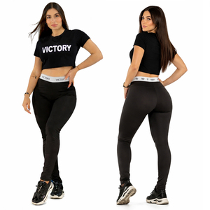 Women's Letter Print Crop Top <b>Leggings</b> 2 Piece Set Casual Sporty <b>Slim</b> Fit Yoga Pants Co-ord Outfit - Product Image 4