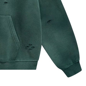 Comfortable <b>Men</b> Vintage Distressed Hoodie Oversized Heavyweight Cotton Fleece Streetwear <b>Pullover</b> OEM ODM Wholesale Supplier - Product Image 2