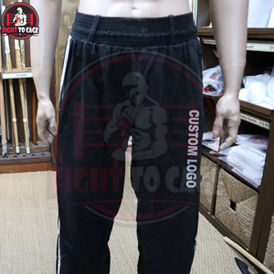 Pantalones de Kickboxing Negros de Alta Calidad, Satinados con Rayas Blancas, Mejor Proveedor, Servicio OEM, Ecológicos, Ligeros, para Hombre - Product Image 6
