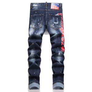Jean en denim pour homme, coupe droite, tricoté, uni, décontracté/formel, délavage moyen, coupe ajustée, respirant, séchage rapide, pour l'été, style Hip Hop - Product Image 3