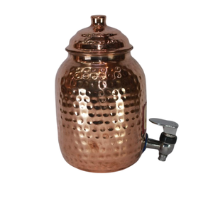 Distributeur d'eau en cuivre pur martelé 5L avec support et verre, réservoir de stockage d'eau ayurvédique artisanal avec joint en laiton anti-fuite - Product Image 5