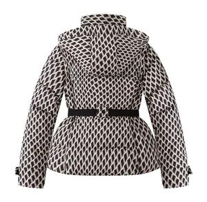 <b>Men's</b> Hooded Geometric Print Puffer Jacket Zipper <b>Belt</b> Stand Collar Windproof Winter Casual Slim Fit Regular Length Reversible - Product Image 2