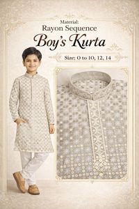<b>Boys</b> Rayon Sequence <b>Kurta</b> Pajama Set Multicolor Purple Gold Checkered Ethnic Festive Wedding Wear Kids Indian Clothing 0-14 Year - Product Image 1