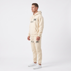 Conjunto Deportivo de Felpa Crema, Sudadera con Capucha y Pantalones Jogger a Juego con Logotipo Personalizado - Product Image 4