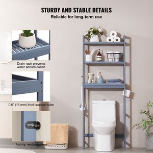 Scaffale portaoggetti in bambù a 3 livelli con 3 ganci, organizer da bagno autoportante regolabile per montaggio ad angolo, accessorio per il bagno - Product Image 4