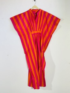 Striped Pink And Orange Maxi <b>Kaftan</b> Dress Sleeveless Loose Casual <b>Summer</b> Woven Cotton Dress - Product Image 2