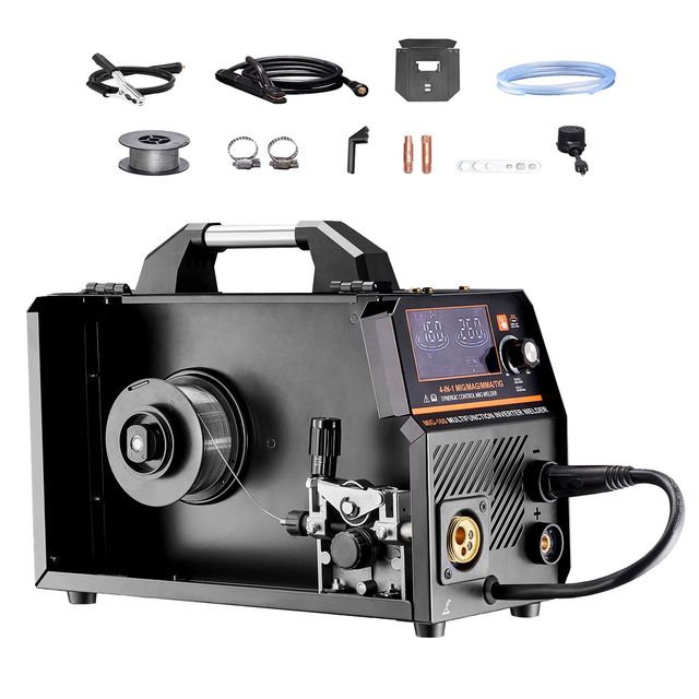160A Synergic MIG Welder Machine 4-in-1 Gas MIG/Flux Core MIG/Stick/Lift TIG 110V/2 Multi-Process Welder for Various Projects