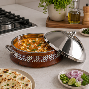 Casserole isotherme à double paroi en acier inoxydable de qualité supérieure avec finition bois, bol de service alimentaire pour cuisine domestique - Product Image 3