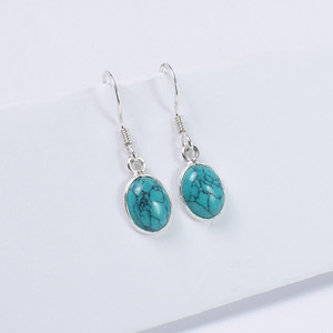 Pendientes Colgantes de Plata de Ley 925 Hechos a Mano al por Mayor con Bisel y Gema Ovalada de Turquesa Sintética, de Moda - Product Image 6