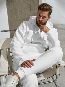 High Quality New Men's Wholesale Sportswear Mens <b>White</b> Hoodie <b>Sweatshirt</b> Set 2 Piece Tracksuit Casual Solid Long Sleeve Suit - Product Image 6