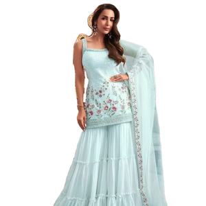 ชุดท็อปและกางเกงผ้าจอร์เจตต์ปักลายลูกปัด ล่าสุด คอลเลคชั่นสำหรับงานเทศกาลและงานปาร์ตี้ - Product Image 1