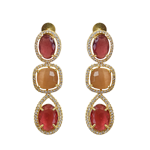 Boucles d'oreilles pendantes goutte d'eau en zircone style Bohème, plaqué or 18 carats, laiton, bijoux fantaisie, pierres colorées, design unique - Product Image 1
