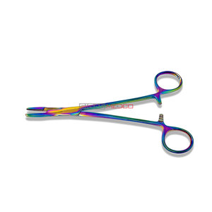Premium Ophthalmic Needle Holder Driver with Multicolor Rainbow <b>Titanium</b> Coating Integrated Hemostat Scissors - Product Image 1