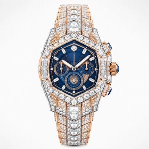 Reloj de lujo para mujer con diamantes en oro amarillo, caja poligonal, pulsera mecánica - Product Image 1