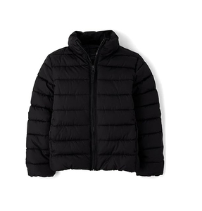 Blouson matelassé pour homme, col montant, couleur unie, coupe-vent, fermeture éclair, manteau d'hiver décontracté, longueur courte, rembourrage en polyester - Product Image 1