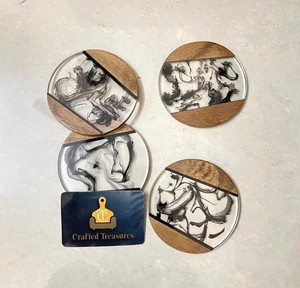 Ensemble de sous-verres personnalisés pour le petit-déjeuner en résine époxy et bois, tapis et dessous de verre antidérapants pour café et vin, vaisselle de table - Product Image 3