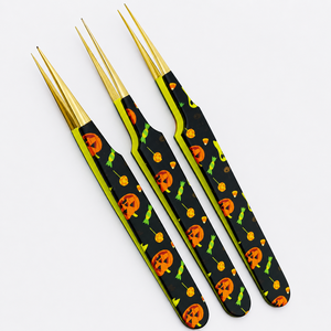 Pinzas para Pestañas de Halloween Personalizadas Premium, Mango con Estampado de Calabaza, Acero Inoxidable Dorado, Ecológicas, Duraderas, Kit Completo - Product Image 2