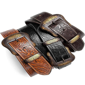 Ceinture d'outillage en cuir occidental véritable Top Grain pour unisexe en cuir de vachette pleine fleur noir marron ou beige avec boucle de gravure - Product Image 6