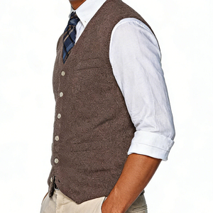 Men's V-Neck <b>Wool</b> Acrylic Blend <b>Vest</b> Solid Color Button Closure Sleeveless Autumn Wear Standard Thickness - Product Image 4
