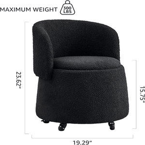 Black Velvet Round Storage Ottoman Footrest with Wheels Teddy <b>Vanity</b> <b>Stool</b> & Ottoman Product Category - Product Image 2
