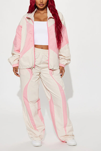 Veste coupe-vent colorblock printemps-été personnalisée pour femme, vêtements de sport tendance, rose, imprimé par sublimation contrasté - Product Image 2