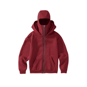 Sweat à capuche balaclava unisexe en polaire épaisse surdimensionnée avec fermeture éclair, masque ninja streetwear à double capuche, personnalisable OEM pour l'hiver - Product Image 1