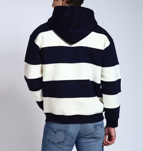 Vente directe d'usine OEM, logo personnalisé, sweat-shirt épais en coton/polyester mélangé, 380 GSM, épaules tombantes, coupe ample pour homme, imprimé rayé - Product Image 5