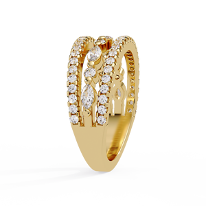 Luxury Rings 14K <b>Solid</b> Gold Three Row Stack Rings Lab Grown Diamond Round Marquise Accent Band Wedding Rings Anniversary Rings - Product Image 3
