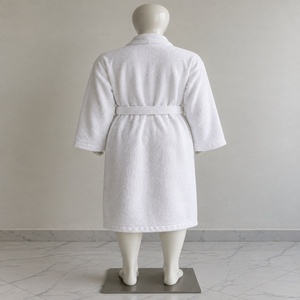 Bata de Baño Larga para Mujer, 100% Algodón, Suave, Cuello Clásico, Manga Larga, Blanca, para Invierno - Product Image 4