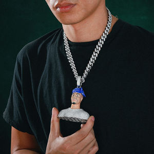 Colgante Hiphop de Aleación de Zinc Plateado con Dije de Cara de Bandana Azul, Joyería para Hombre, Regalo - Product Image 2