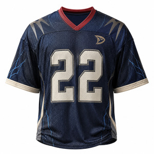 Men's Custom Football Jersey V-Neck Short Sleeve Sublimated Print Moisture Wicking <b>Mesh</b> Uniform Number 22 Team Style - Product Image 1