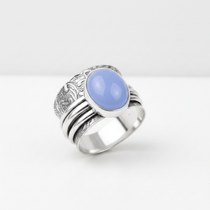Sky Glow Natural Blue Chalcedony <b>Ring</b> Handmade Silver Plated Boho Statement Gemstone Jewelry for Women <b>Men</b> - Product Image 6