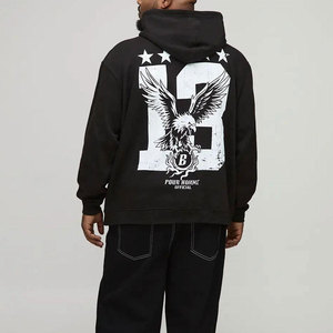 Men's Black Oversized Hoodie Eagle Back Design Streetwear Style 100% Cotton Knitted Regular Fit Autumn Wear Digital Eco-Friendly - Product Image 1