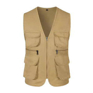 Men's Orange <b>Utility</b> <b>Vest</b> With Multiple Pockets Zipper Closure Breathable Outdoor Waistcoat Summer Casual Wear - Product Image 3