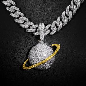 Collar con Colgante de Planeta de Moissanita, Color Oro Blanco, Circonita Cúbica, Amuleto de Saturno, Joyería para Hombre - Product Image 2
