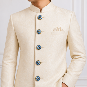 Botones de Lujo Personalizados de Latón con Esmalte Jaipur Meenakari, Diseño de Flor Azul Índigo y Cristal Polki para Traje Sherwani de Hombre - Product Image 2