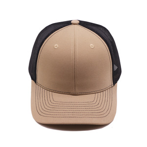 Custom Logo 6-Panel Solid <b>Plain</b> Mesh Cotton <b>Baseball</b> <b>Cap</b> Camel Black Trucker Hat Stitching Brim Common Outdoor/Travel-Friendly - Product Image 1