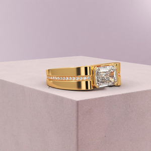 Classic <b>Emerald</b> Cut Moissanite Diamond Engagement <b>Ring</b> 925 Sterling <b>Silver</b> Bezel Setting Geometric Design Unisex Jewelry - Product Image 2
