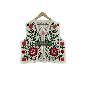 Unisex Winter Cotton Floral Embroidered Suzani Fabric Waist Jacket Short <b>Vest</b> Casual Party & Outer Wear - Product Image 1