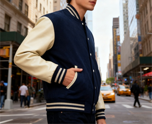 Blouson universitaire personnalisé en chenille, 100 % laine, col montant, manches en cuir, grande taille, style baseball, pour la vente en gros - Product Image 3