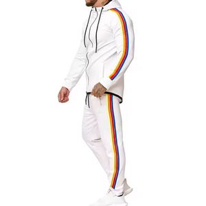 Winter Solid Color Casual Eco-Friendly <b>Men's</b> 2-Piece Breathable Lightweight Full Sleeve 100% Cotton Tracksuit T-Shirts Pants - Product Image 2