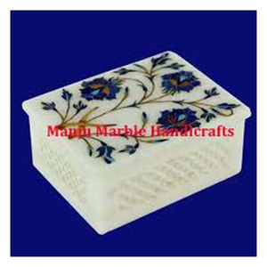 Mejor diseño hecho a mano madre de perla caja de incrustaciones de mármol azul Floral forma Rectangular para joyería regalo Idea caja de almacenamiento - Product Image 3